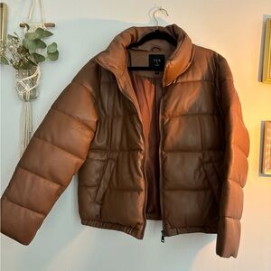 S.E.B by Sebby brown faux leather puffer jacket.